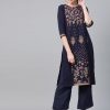 Women Ziyaa | Women'S Navy Blue Crepe Kurta - Ziyaa