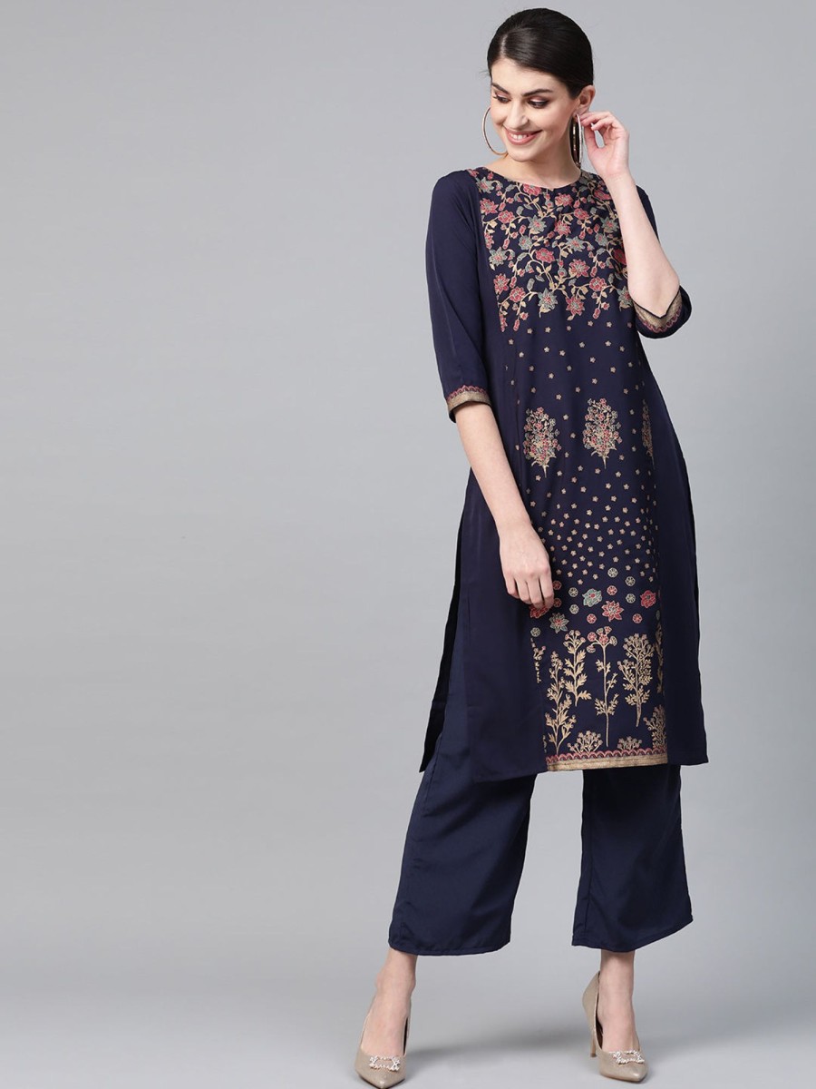 Women Ziyaa | Women'S Navy Blue Crepe Kurta - Ziyaa