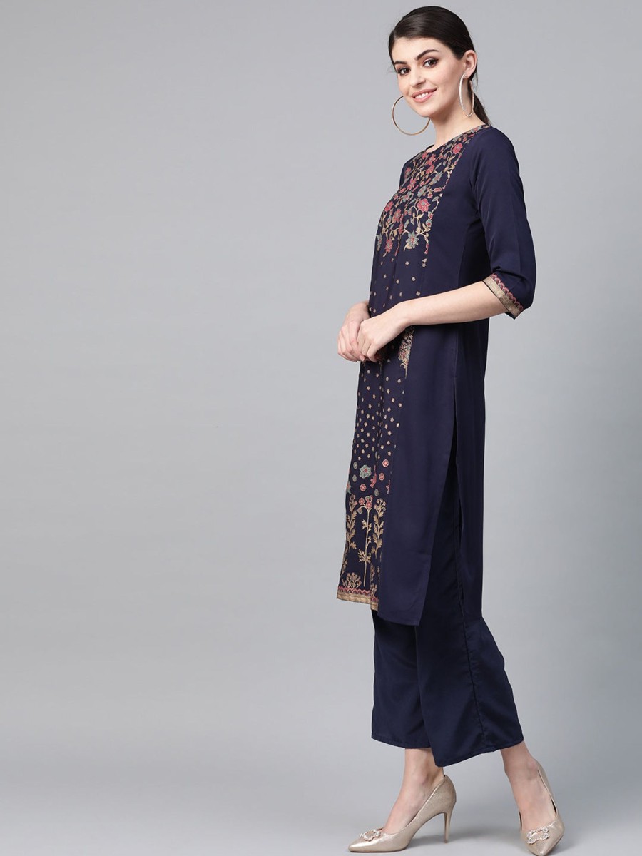 Women Ziyaa | Women'S Navy Blue Crepe Kurta - Ziyaa