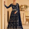 Women Monjolika | Women'S Dark Navy Color Georgette Embroidered Stitched Partywear Suit - Monjolika Blue