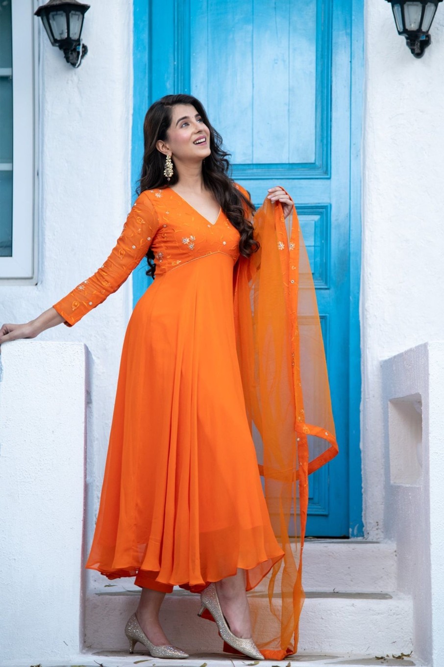 Women Label Shaurya Sanadhya | Women'S Orange Anarkali Set - Label Shaurya Sanadhya