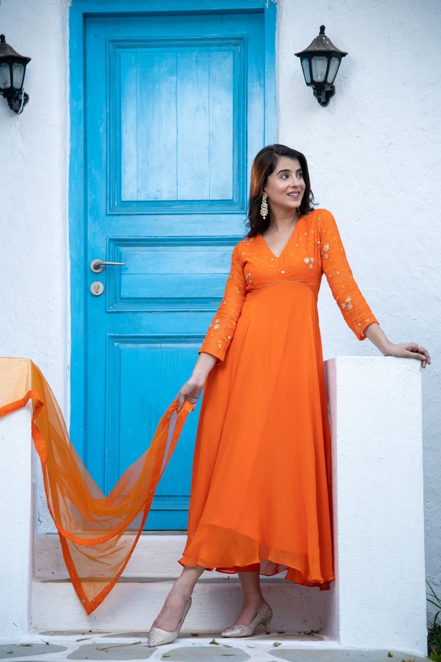 Women Label Shaurya Sanadhya | Women'S Orange Anarkali Set - Label Shaurya Sanadhya