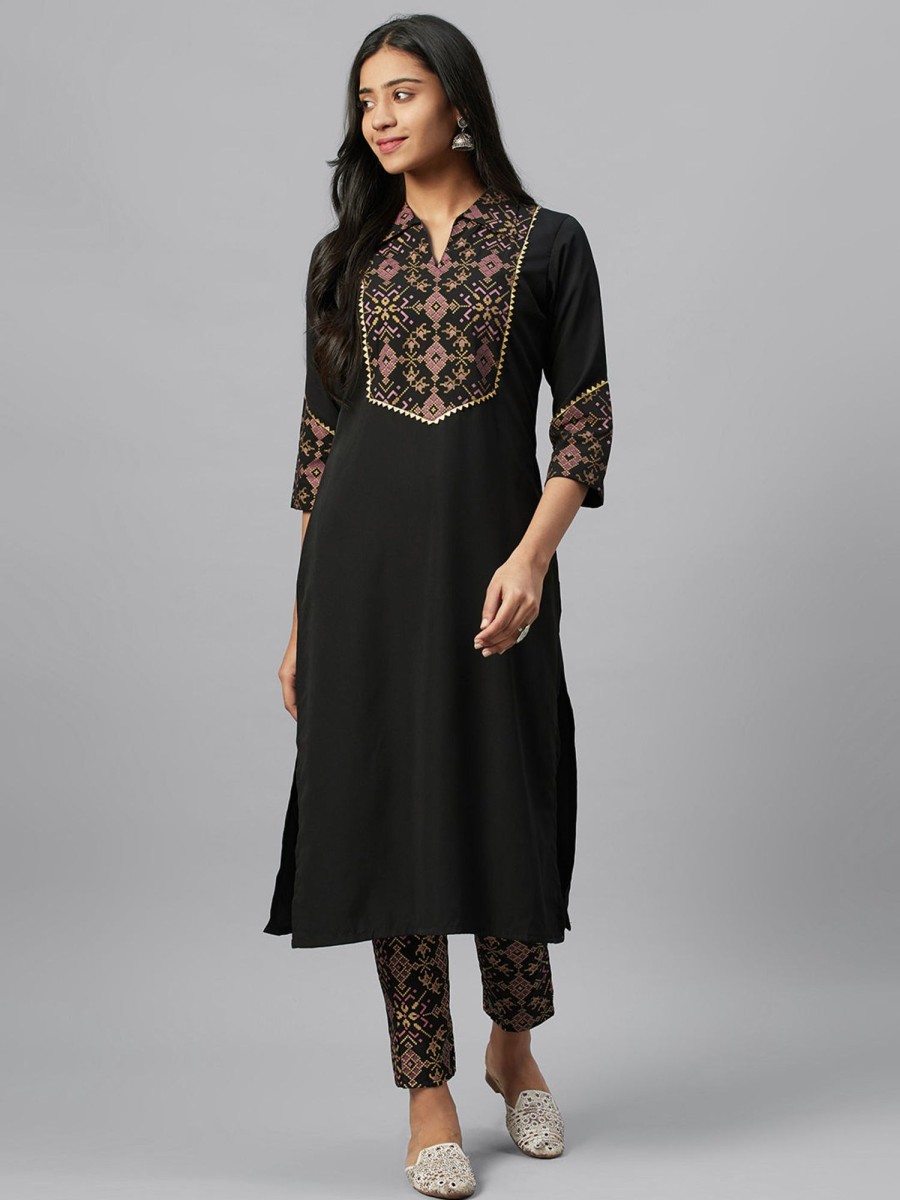 Women Ziyaa | Women Black Crepe Kurta By Ziyaa (1 Pc Set)