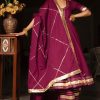 Women Pomcha Jaipur | Women'S Burgundy Pure Cotton Anarkali Set - Pomcha Jaipur