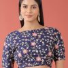 Women Royal Dwells | Women'S Navy Toned Pure Silk Embroidery Work Readymade Blouse - Royal Dwells Blue