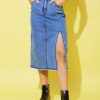 Women StyleStone | Women'S Denim Midi Skirt With Side Slit - Stylestone Blue