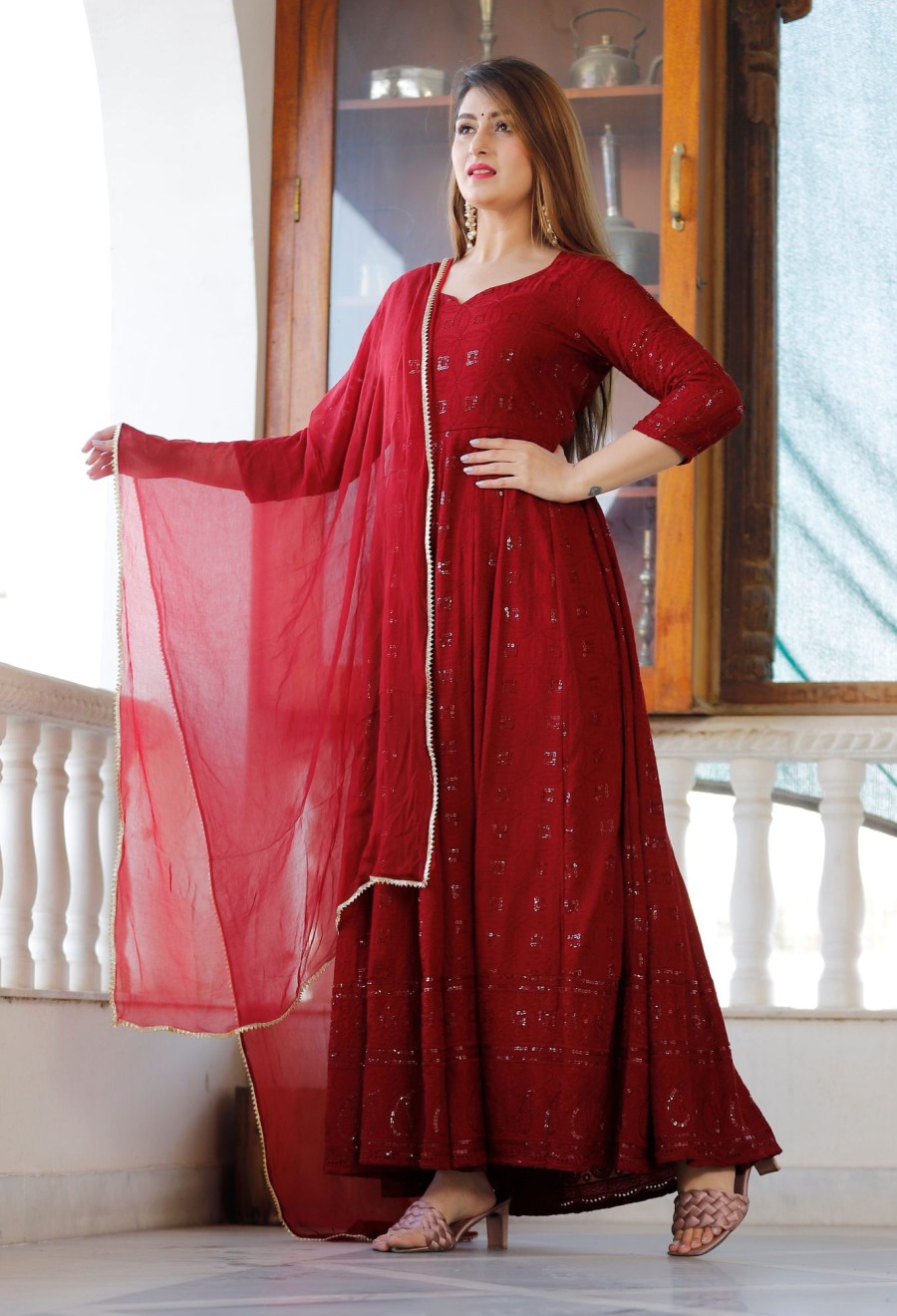 Women Geeta Fashion | Women'S Sequence Anarkali Set - Geeta Fashion Maroon