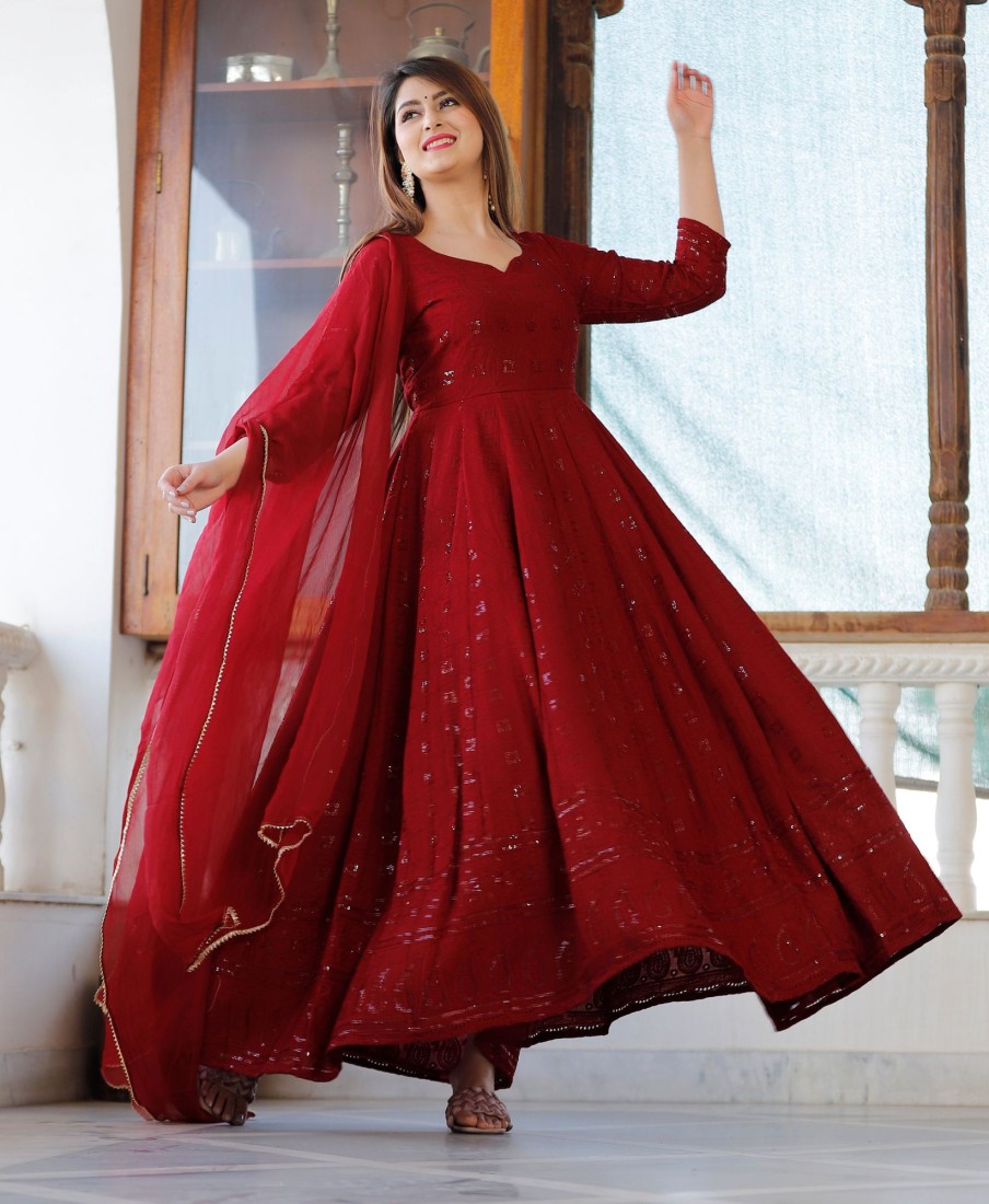 Women Geeta Fashion | Women'S Sequence Anarkali Set - Geeta Fashion Maroon