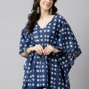 Women DECKEDUP | Women'S Indigo Printed Cotton Kaftan Top - Deckedup Blue