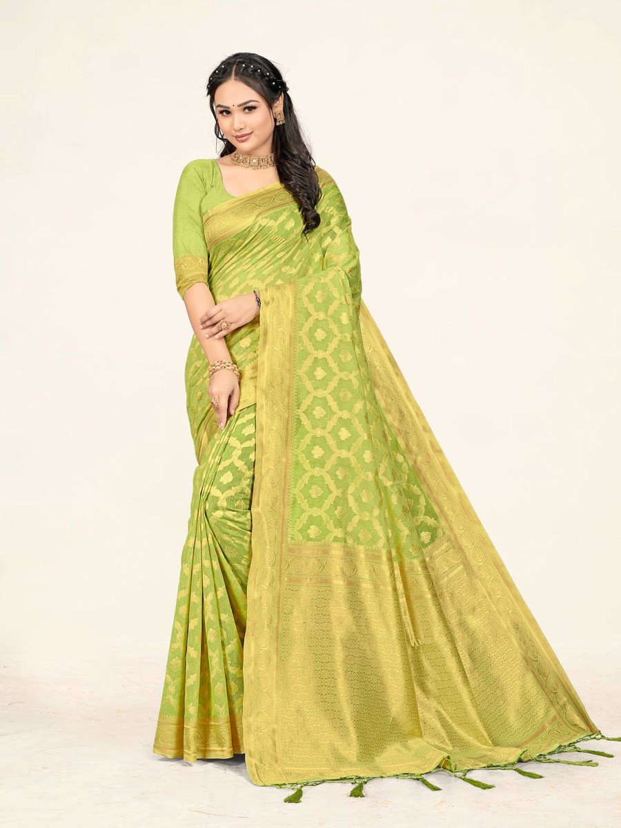 Women Sweet Smile | Women'S Light Color Stylish Saree With Blouse Set - Sweet Smile Green