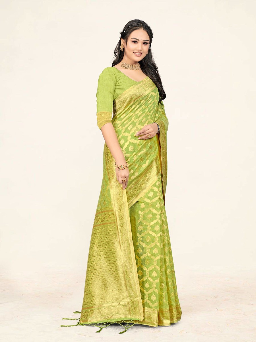 Women Sweet Smile | Women'S Light Color Stylish Saree With Blouse Set - Sweet Smile Green