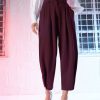 Women Lyush | Women'S Burgundy Button Hem Darted Balloon Pants - Lyush