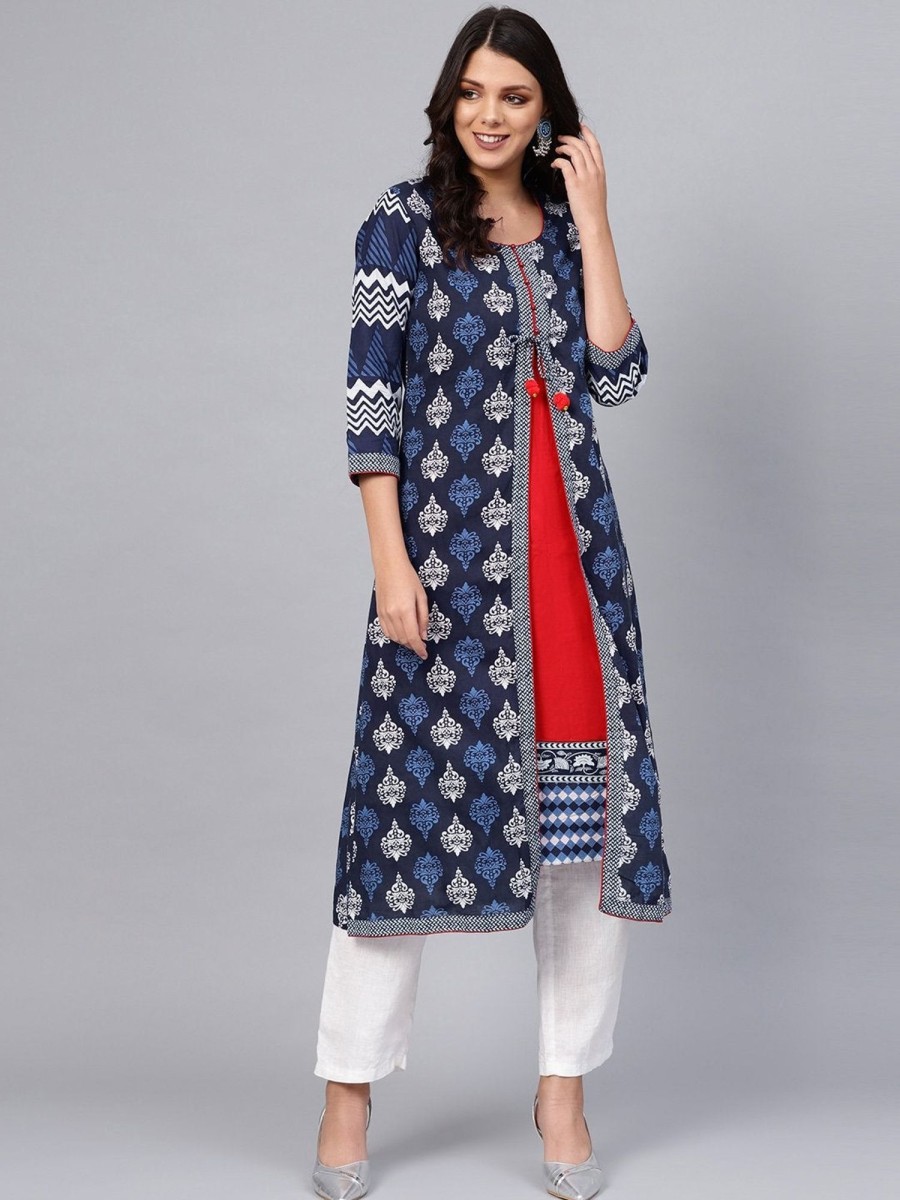 Women Divena | Women'S Blue Cotton U0026 Rayon A-Line Kurti - Divena