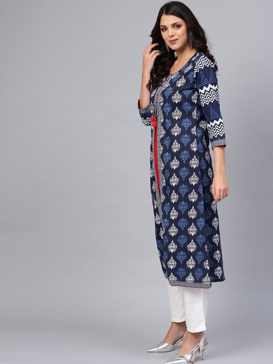 Women Divena | Women'S Blue Cotton U0026 Rayon A-Line Kurti - Divena