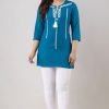 Women Charu | Women'S Embroidered Viscose Rayon Regular Top (Sky ) - Charu Blue