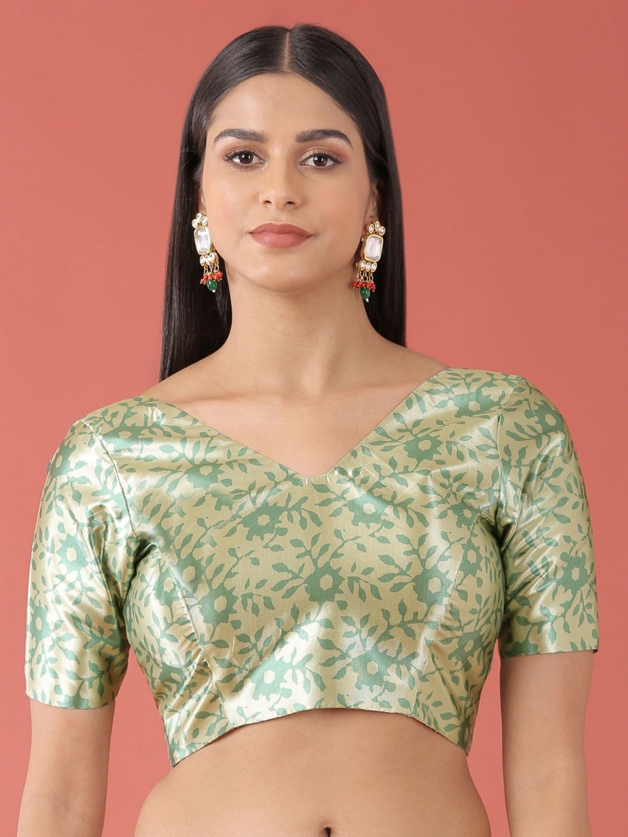 Women Royal Dwells | Women'S Lime Toned Polyester Gotta Print Readymade Blouse - Royal Dwells Green