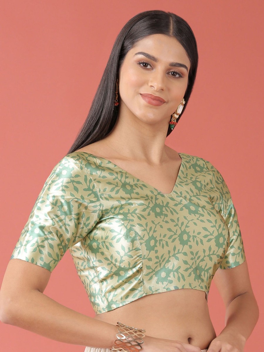 Women Royal Dwells | Women'S Lime Toned Polyester Gotta Print Readymade Blouse - Royal Dwells Green