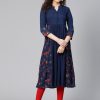 Women Meeranshi | Women'S U0026 Red Floral Print Detail A-Line Kurta - Meeranshi Navy Blue