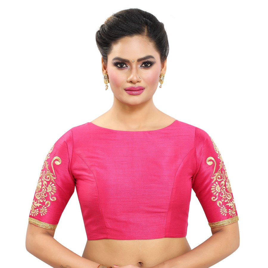 Women Madhu Fashion | Women'S Poly Raw Silk Readymade Saree Blouse With Embroidered Sleeves - Madhu Fashion Pink