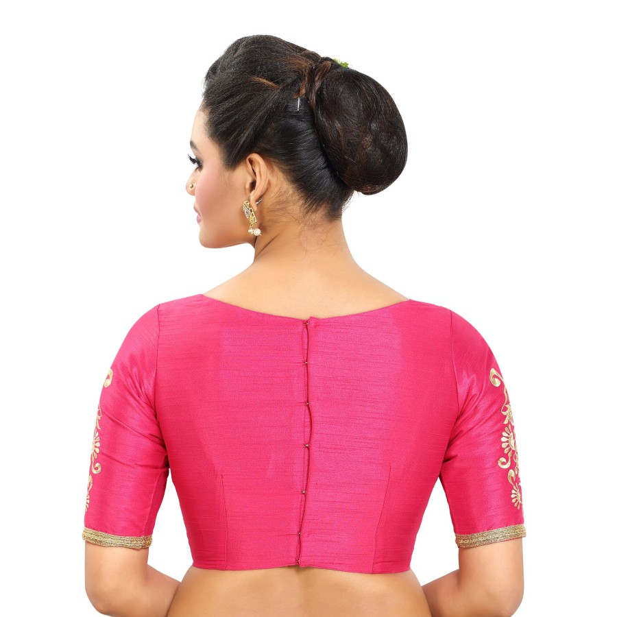 Women Madhu Fashion | Women'S Poly Raw Silk Readymade Saree Blouse With Embroidered Sleeves - Madhu Fashion Pink