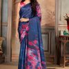 Women Monjolika | Women'S Monjolika Fashion Blue Color Satin Digital Print Saree - Monjolika