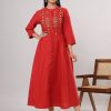 Women VASVI | Women'S Embroide Viscose Rayon Ethnic Dress( ) - Vasvi Red