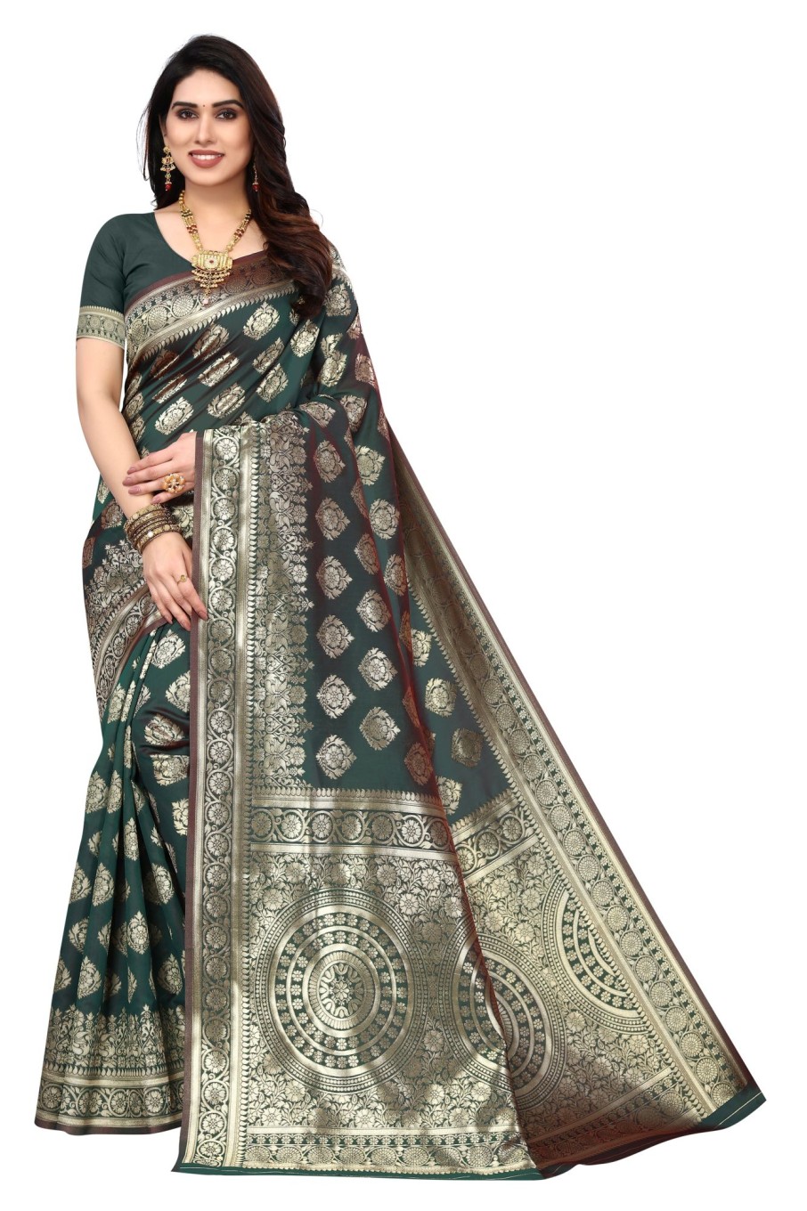 Women Varanga | Women'S Dark Color Banarasi Silk Saree With Blouse - Varanga Green