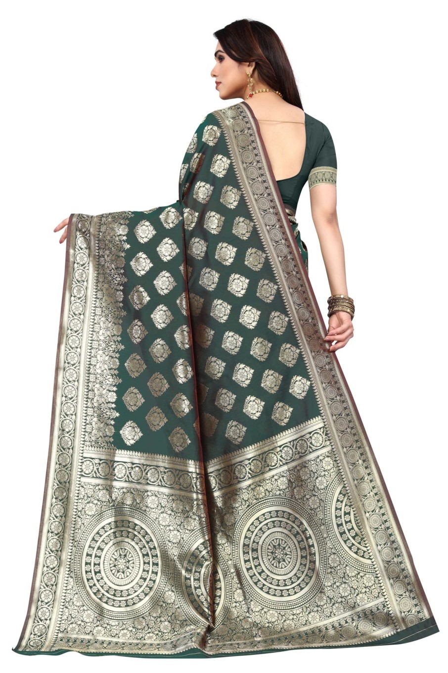 Women Varanga | Women'S Dark Color Banarasi Silk Saree With Blouse - Varanga Green