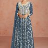 Women Monjolika | Women'S Light Teal Color Viscose Jaquard Embroidered Semi Stitched Salwar Suit - Monjolika Blue