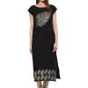 Women Ziyaa | Women'S Colour Foil Print Crepe Straight Kurta By Ziyaa Black