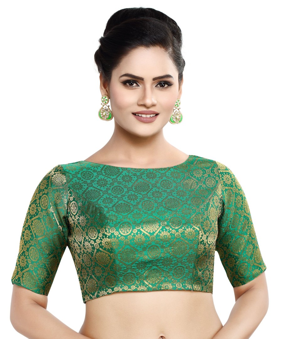 Women Madhu Fashion | Women'S Polyester Half Sleeve Saree Blouse - Madhu Fashion Green