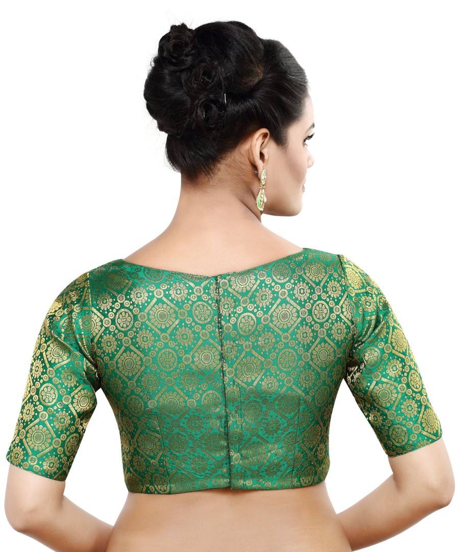 Women Madhu Fashion | Women'S Polyester Half Sleeve Saree Blouse - Madhu Fashion Green