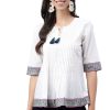 Women Manohara | Women'S Cambric Cotton Solid A-Line Top - Manohara White