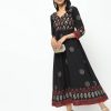 Women CHEERA | Women'S Front Contrast Butning And Beautiful Block Print Design Anarkali Kurta Only - Cheera Black