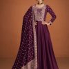 Women Monjolika | Women'S Dark Color Pure Silk Embroidered Stitched Anarkali Suit - Monjolika Wine