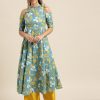 Women SHAE | Women'S Turquoise Floral Cold Shoulder Midi Kurta - Shae