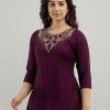 Women Charu | Women'S Embroidered Viscose Rayon Regular Top (Voilet) - Charu Violet