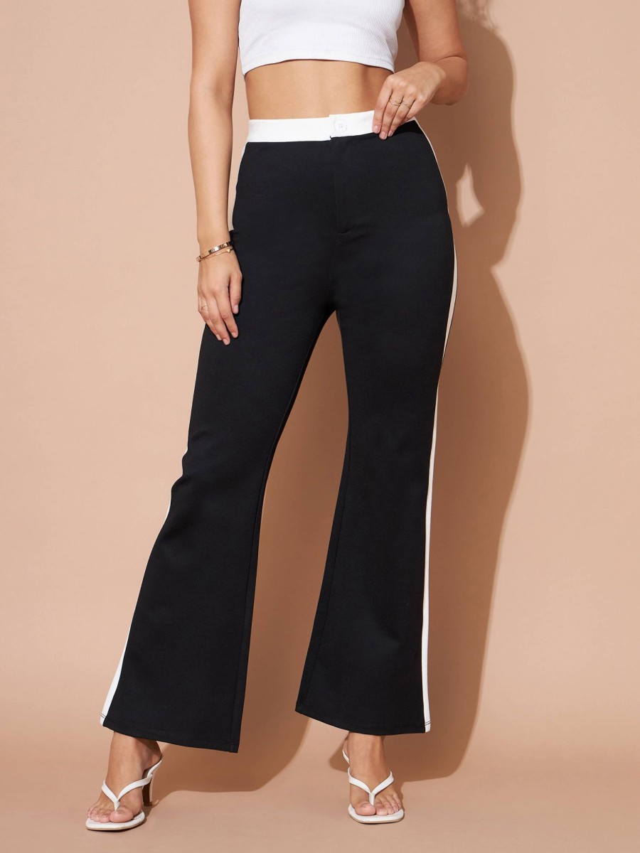 Women Lyush | Women'S Black And White Colour Block Pants - Lyush