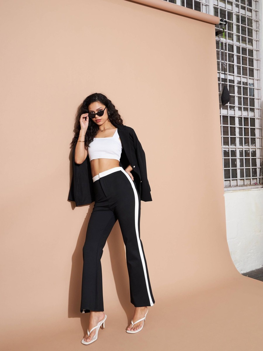 Women Lyush | Women'S Black And White Colour Block Pants - Lyush