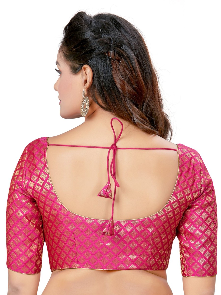 Women Madhu Fashion | Women'S Polyester Brocade Readymade Saree Blouse With Elbow Length Sleeves - Madhu Fashion Pink