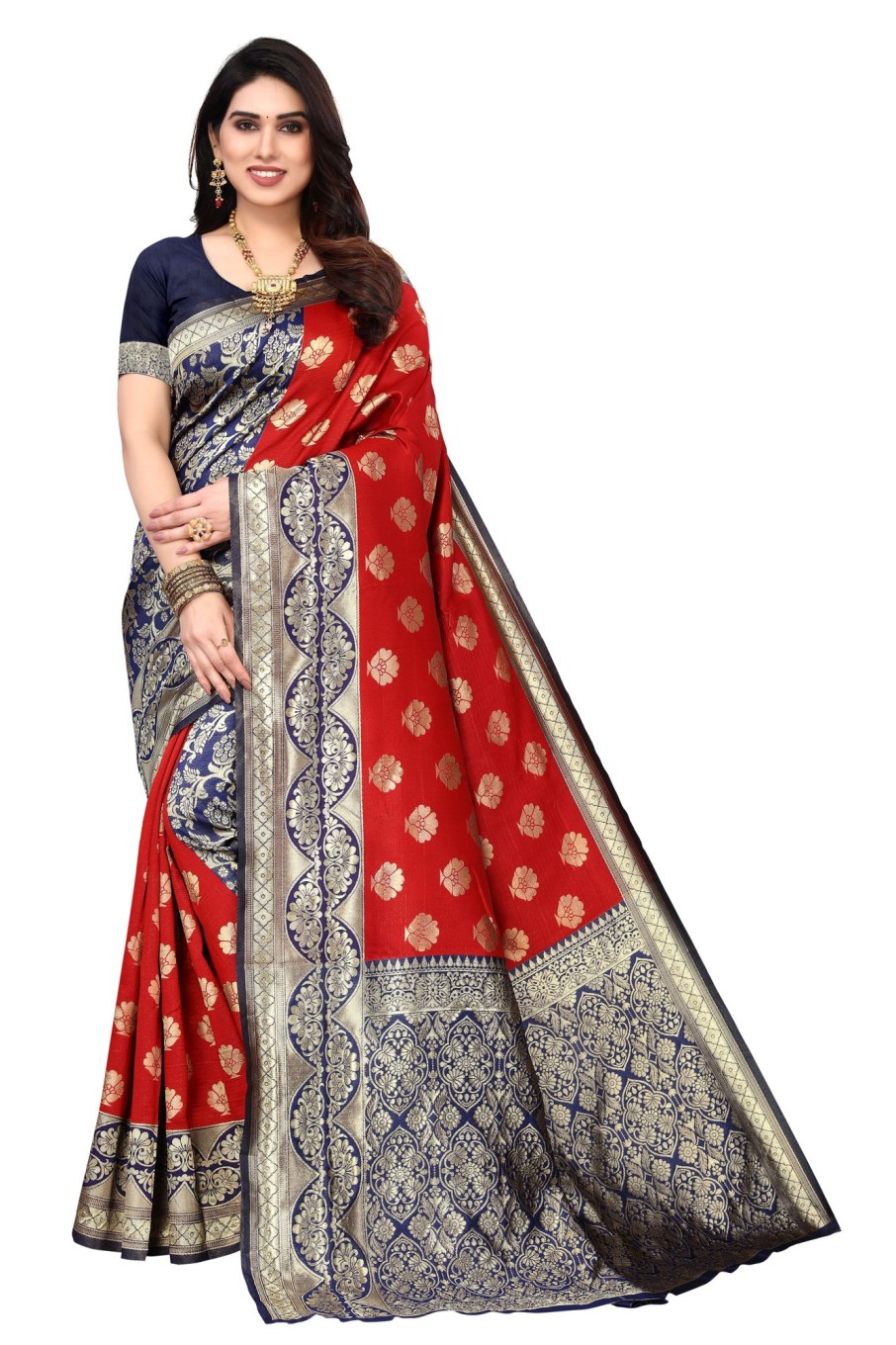 Women Varanga | Women'S Color Banarasi Silk Saree With Blouse - Varanga Red