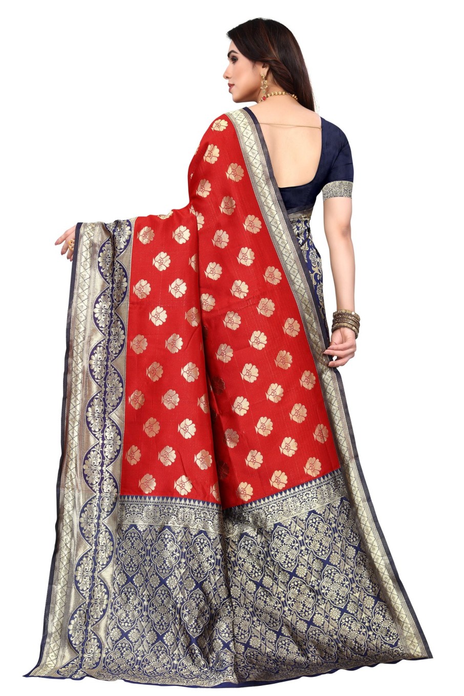 Women Varanga | Women'S Color Banarasi Silk Saree With Blouse - Varanga Red