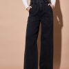 Women Lyush | Women'S Black Paper Bag Waist Straight Jeans - Lyush