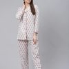 Women Wahe-NOOR | Women'S White Printed Cotton Night Suit - Wahenoor