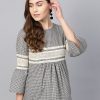 Women Wahe-NOOR | Women'S Black U0026 Off-White Checked Empire Top - Wahe-Noor