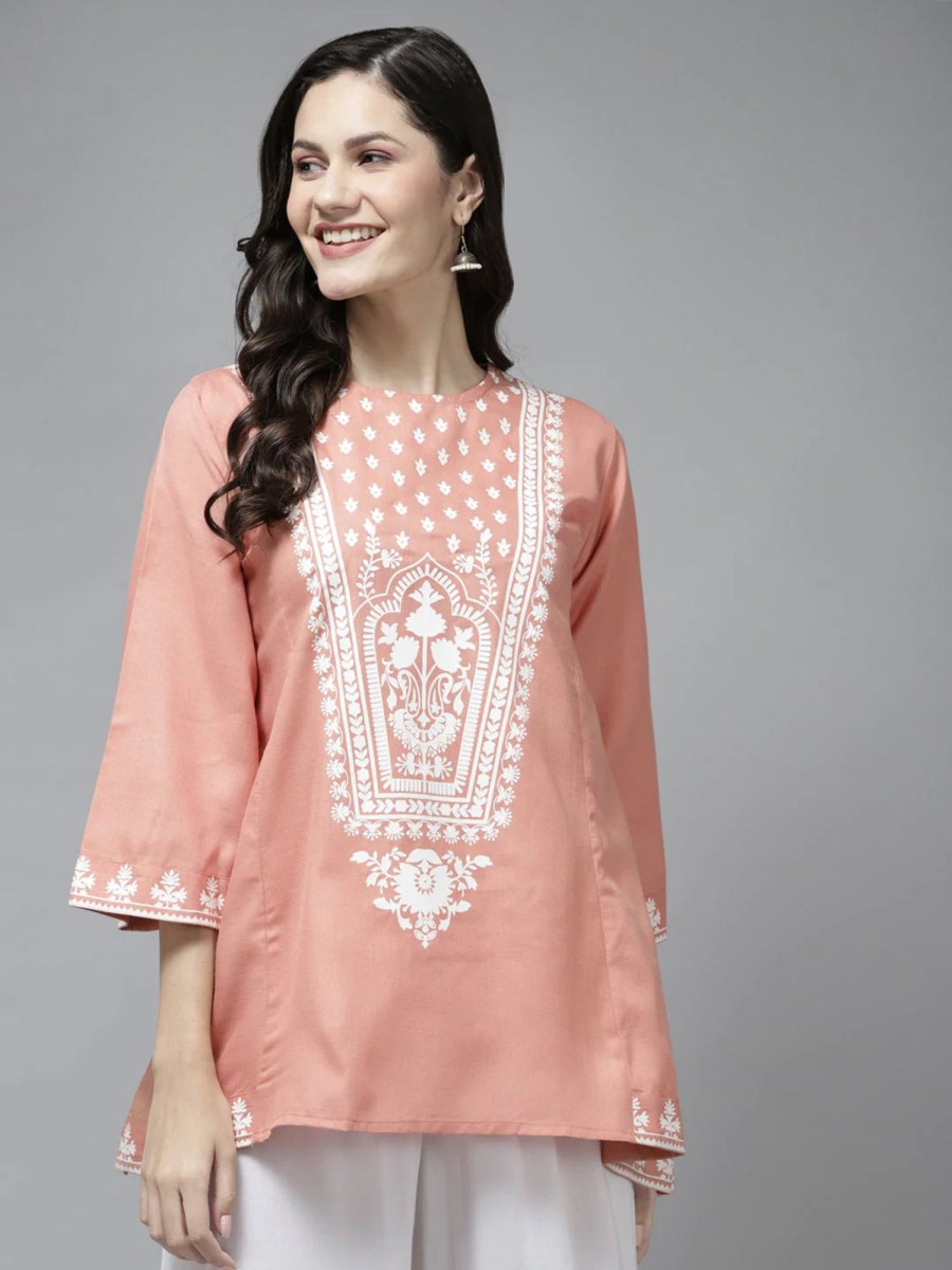 Women Bhama Couture USA | Women'S Printed A-Line Tunic - Bhama Couture Usa Peach