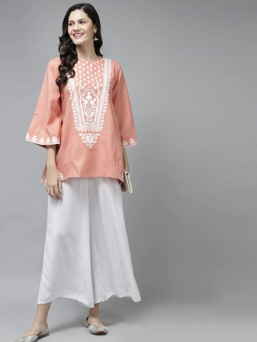 Women Bhama Couture USA | Women'S Printed A-Line Tunic - Bhama Couture Usa Peach