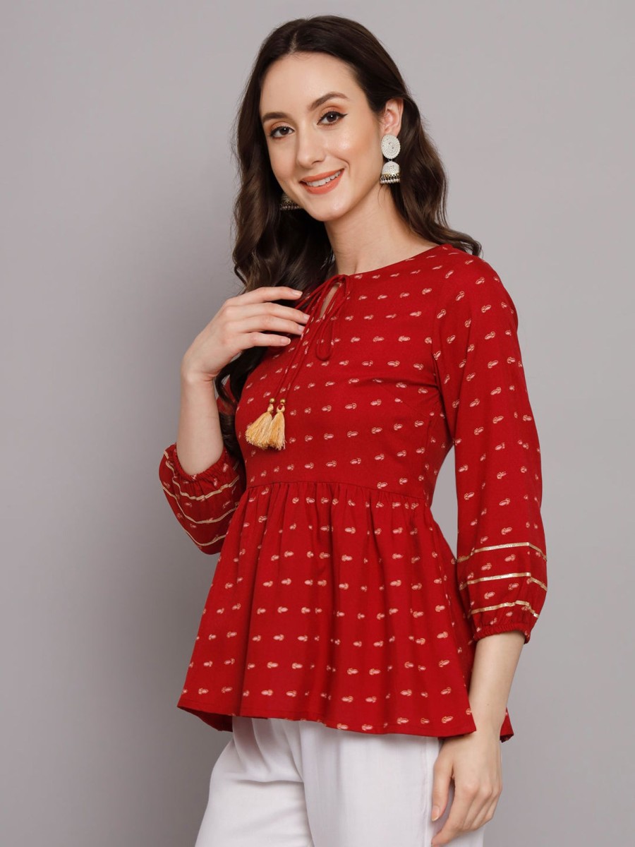 Women The Fab Factory | Women'S Key Hole A-Line Top - The Fab Factory Red