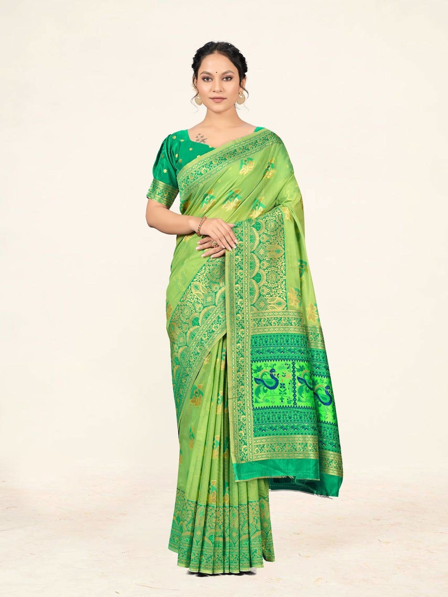 Women Sweet Smile | Women'S Light Color Stylish Saree With Blouse Set - Sweet Smile Green