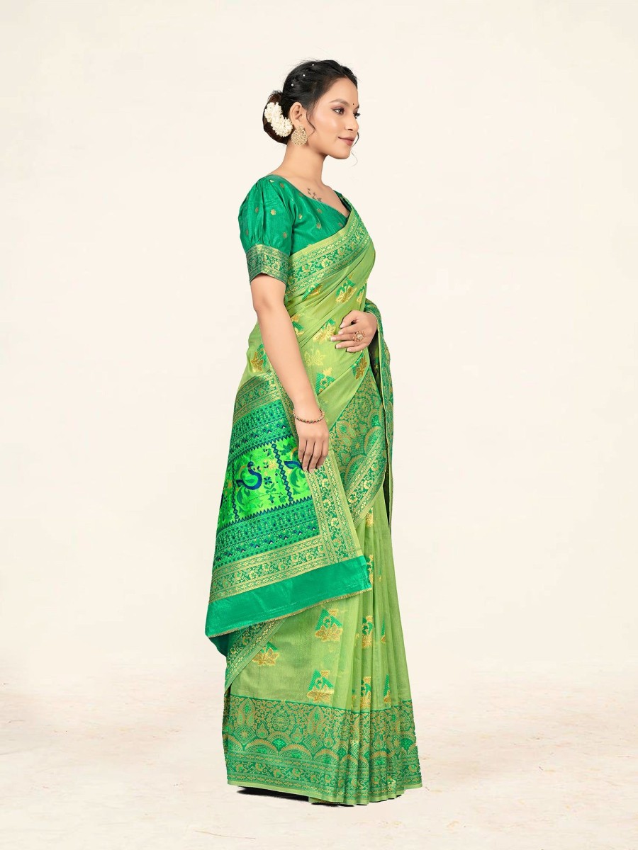 Women Sweet Smile | Women'S Light Color Stylish Saree With Blouse Set - Sweet Smile Green